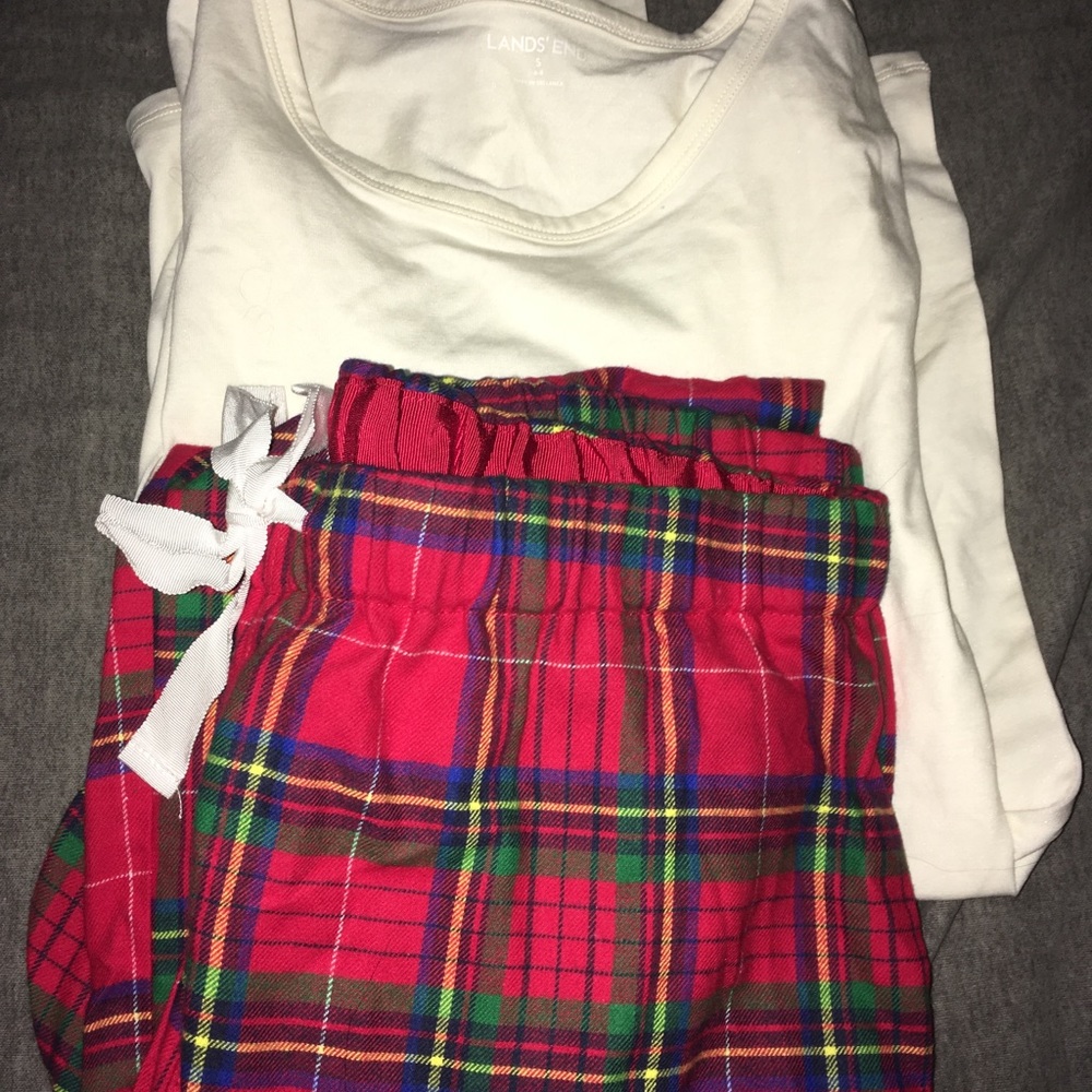 Lands End White and Plaid Pajama Set Size S NWOT